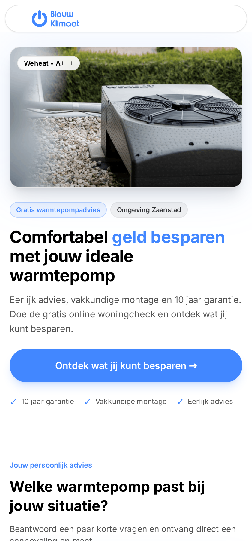 Landingspagina Warmtepompen